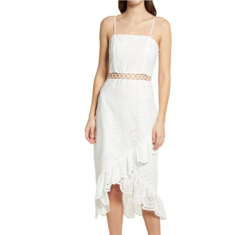 Anthropologie Sam Edelman Asymmetrical Ruffle Eyelet Embroidery midi…